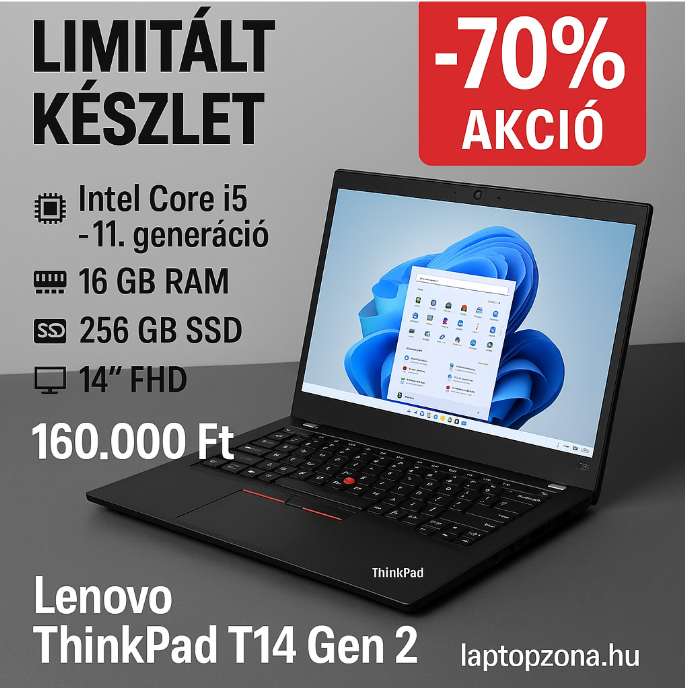 Pénztárcabarát áron eladó Lenovo ThinkPad T14 Gen 2 /i5-1145G7/16 GB/256 SSD/FHD/IPS/Garancia/